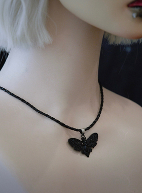 怪糖饰物集原创黑色飞蛾编织项链
