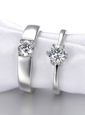 跨境 韩版创意开口结婚戒 男女钻石对戒爆款镀银情侣戒指