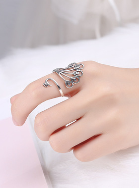 云尚服饰 活口孔雀S925纯银凤凰钩针带线做旧戒指环