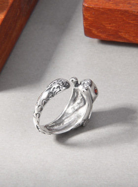 云尚服饰s925纯银十二生肖兔子本命年戒指女潮款做旧ins小众设计