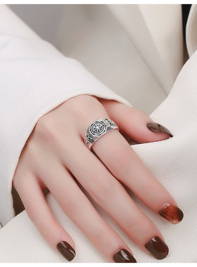 云尚服饰S925纯银复古做旧创意立体镂空蝴蝶钩针带线文艺开口戒指