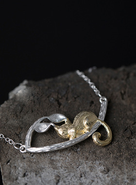 云尚服饰S925银创意小众设计感小猫吊坠女个性猫咪树枝项链锁骨