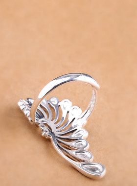 云尚服饰s925银饰品大气泰银孔雀开屏马克赛石钩针带线戒指