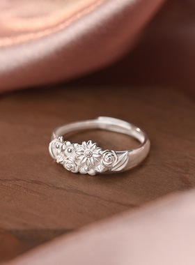 云尚服饰S999纯银复古繁华似锦开口可调节戒指足银活口新款指环