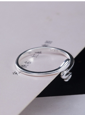 云尚服饰s925银日韩气质简约灵蛇钩针带线戒指环开口饰品
