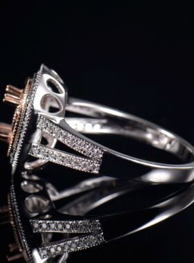 于凡珠宝 14K金私人定制椭圆形6*8轻奢双层设计镶钻指环戒指空托