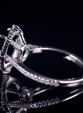 于凡珠宝 银镶钻戒指女椭圆形钻石围镶戒指空托轻奢定制指环戒托