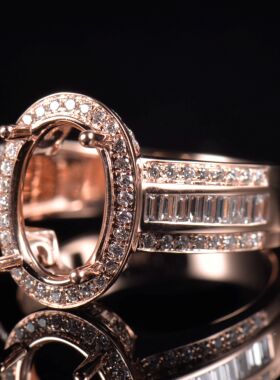 于凡珠宝 白金椭圆镶钻戒指女玫瑰金包边镶嵌女士指环空托戒托