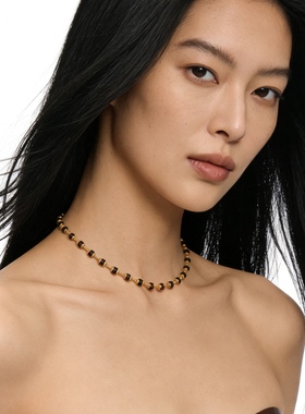 轻奢咖色玻璃钻串珠锁骨链