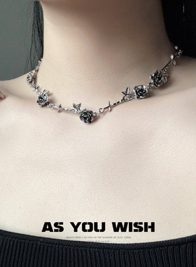 复古黑色山茶花锁骨链