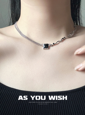 甜酷黑色锆石方块项链