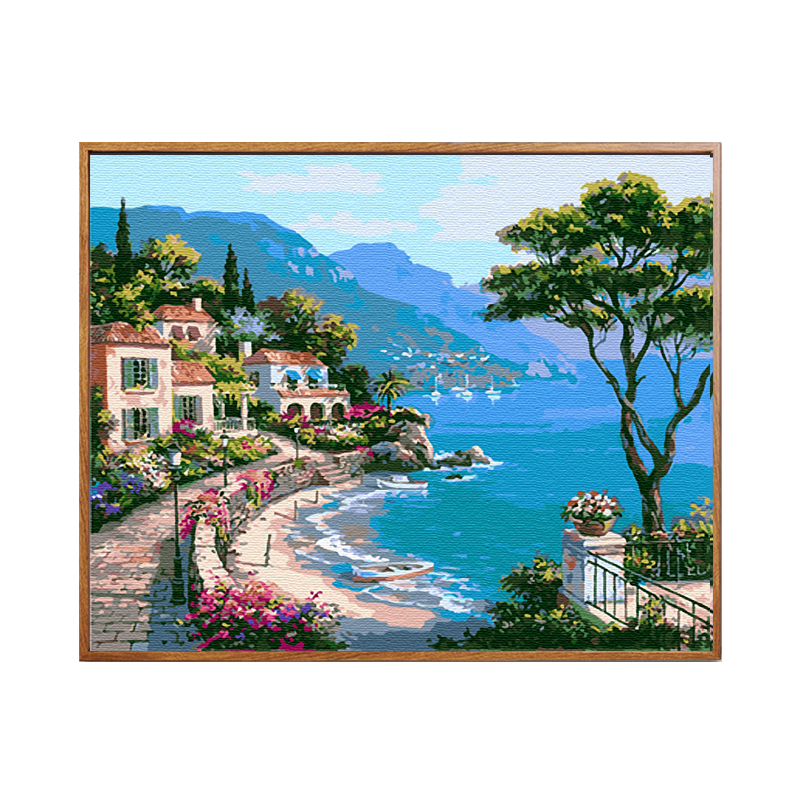佳彩天颜 diy数字油画客厅风景大海沙滩城镇手绘填色装饰海边庄园