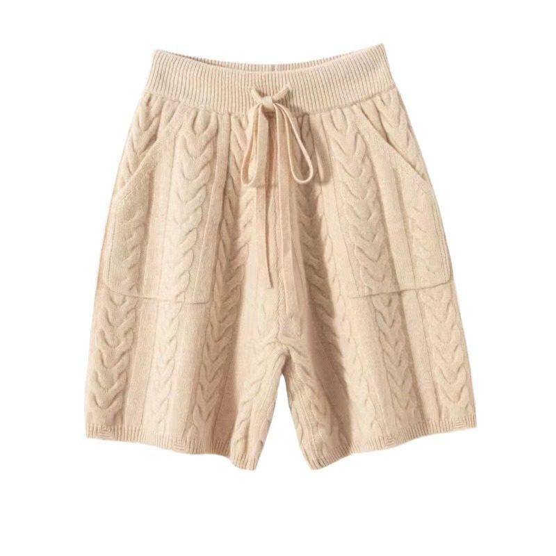 软山羊绒女士破洞纯色时尚麻花简约日常宽松大码秋冬新款休闲短裤,淘宝优惠券,粉丝福利购,淘宝优惠卷
