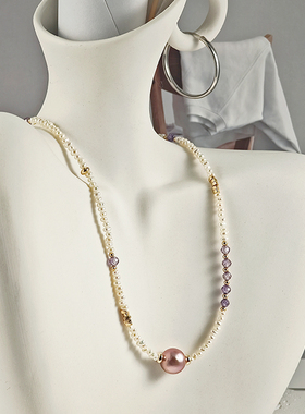 TO TO FIND 天然淡水珍珠wild rose野蔷薇紫珠小米珠时尚锁骨链