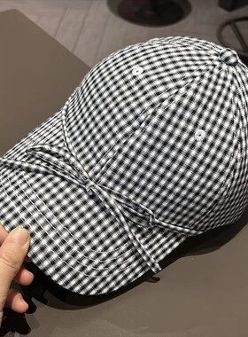 韩版格子甜美蝴蝶结棒球帽女夏季百搭显脸小鸭舌帽防晒遮阳帽子