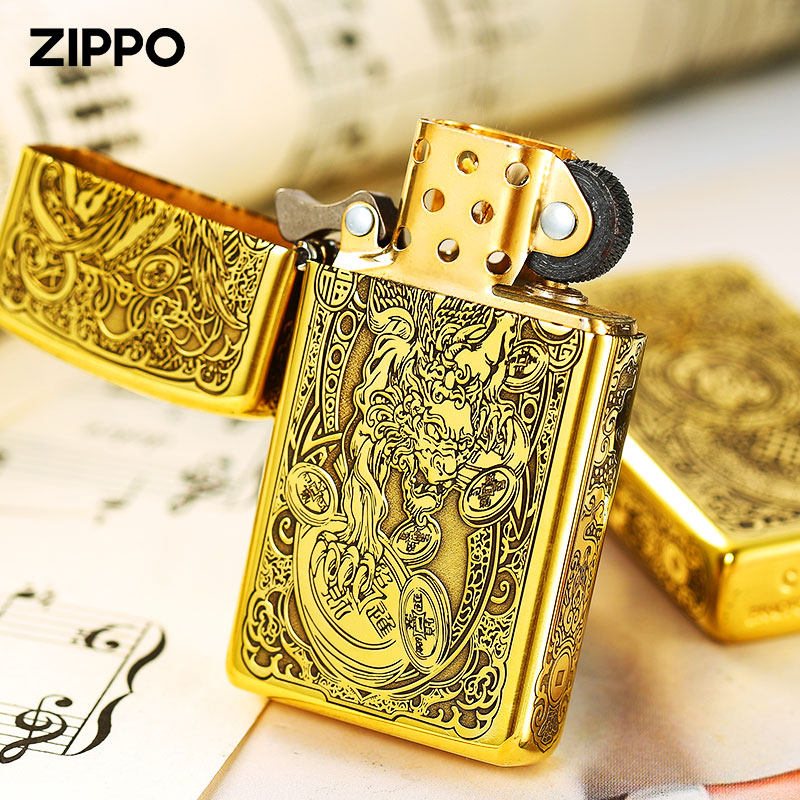 zippo打火机黄铜纤巧窄机招财貔貅专柜官方正品芝宝防风煤油送礼,淘宝优惠券,粉丝福利购,淘宝优惠卷