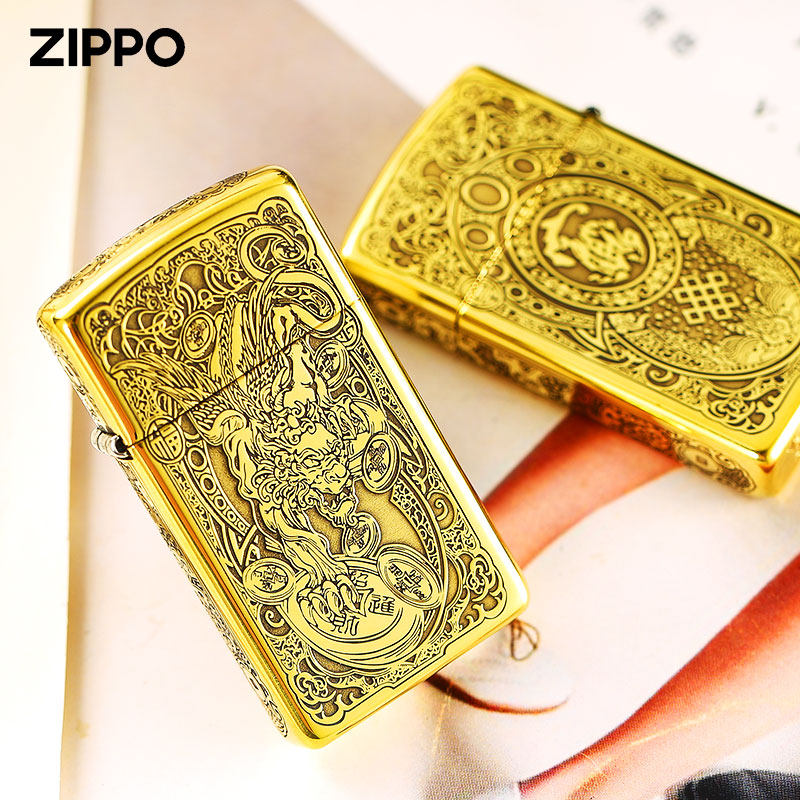 zippo打火机黄铜纤巧窄机招财貔貅专柜官方正品芝宝防风煤油送礼,淘宝优惠券,粉丝福利购,淘宝优惠卷