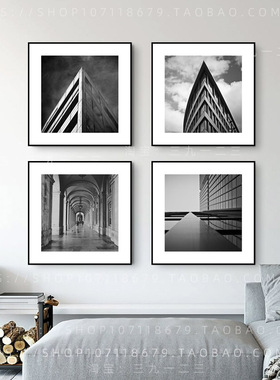 黑白建筑装饰画办公室现代简约画