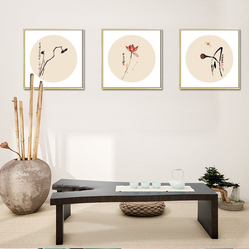 中式风格装饰画入户门厅走廊过道荷花挂画卧室床头画餐厅墙壁画