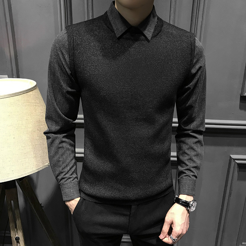2025新款秋冬季加厚男士假两件毛衣男加绒保暖爆款打底衫针织男装 - 图3