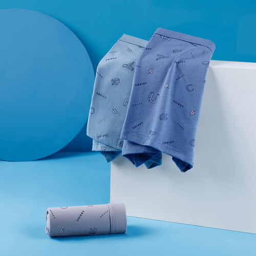 2条AB内衣男士棉莱卡内裤弹力舒适平角裤青年印花中腰抗菌短裤头 - 图1