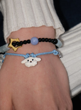 MARSEVEN 小狗系列白色小狗叠戴手链小众原创珠子手串可分开佩戴