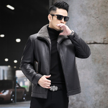 Real leather fur coat mens mink mink liner cross minke leather jacket winter turd collar short fur integrated jacket man