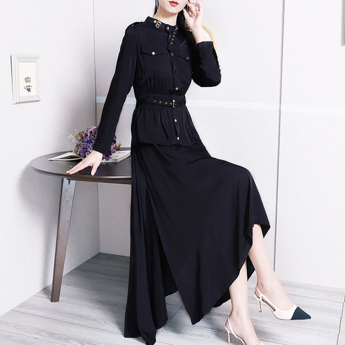 Черное элитное медное длинное платье, длинная юбка, 2023 года, осеннее, длина макси