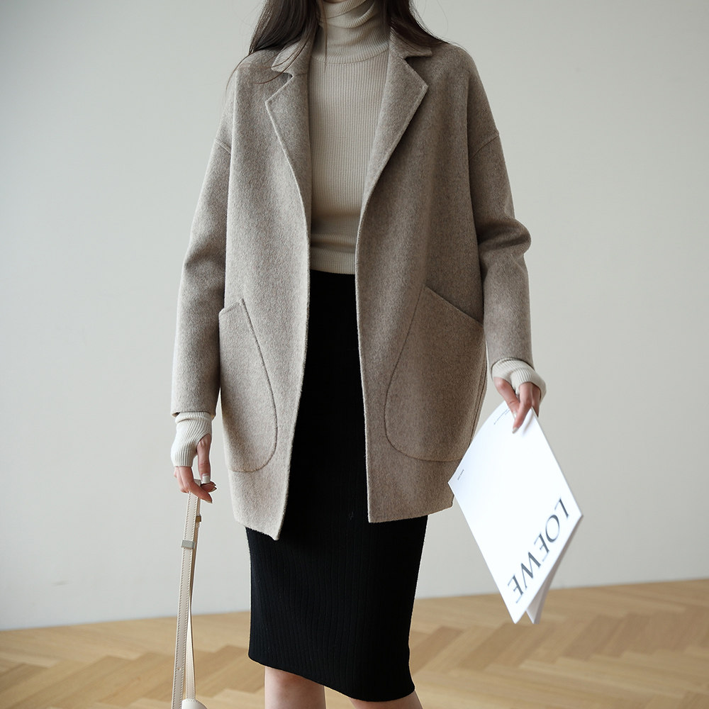 反季韩版双面中长款秋毛呢呢大衣 嘉茱莉毛呢外套