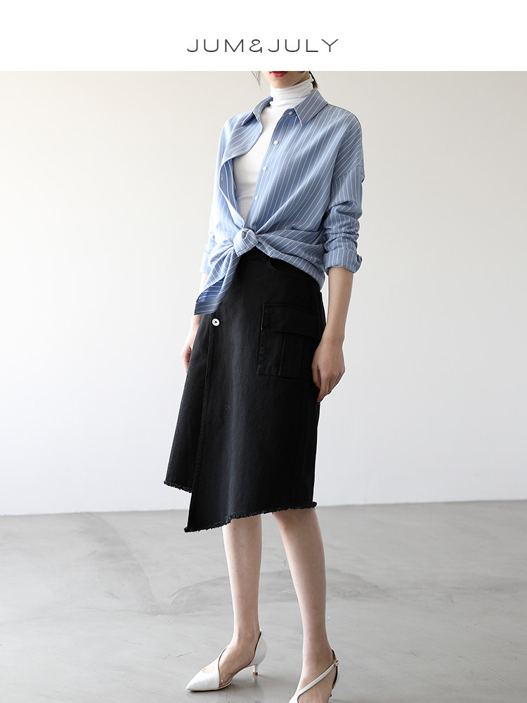 新款秋装蓝色条纹女设计感小众衬衫 嘉茱莉衬衫