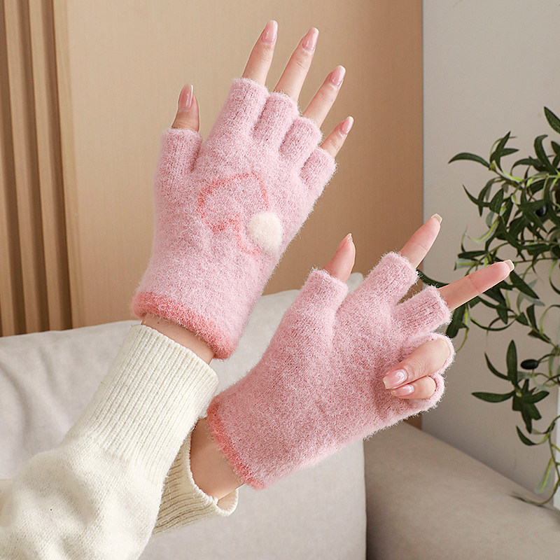 新款保暖防寒半指手套女冬半截毛线加厚手套办公打字学生写字百搭,淘宝优惠券,粉丝福利购,淘宝优惠卷