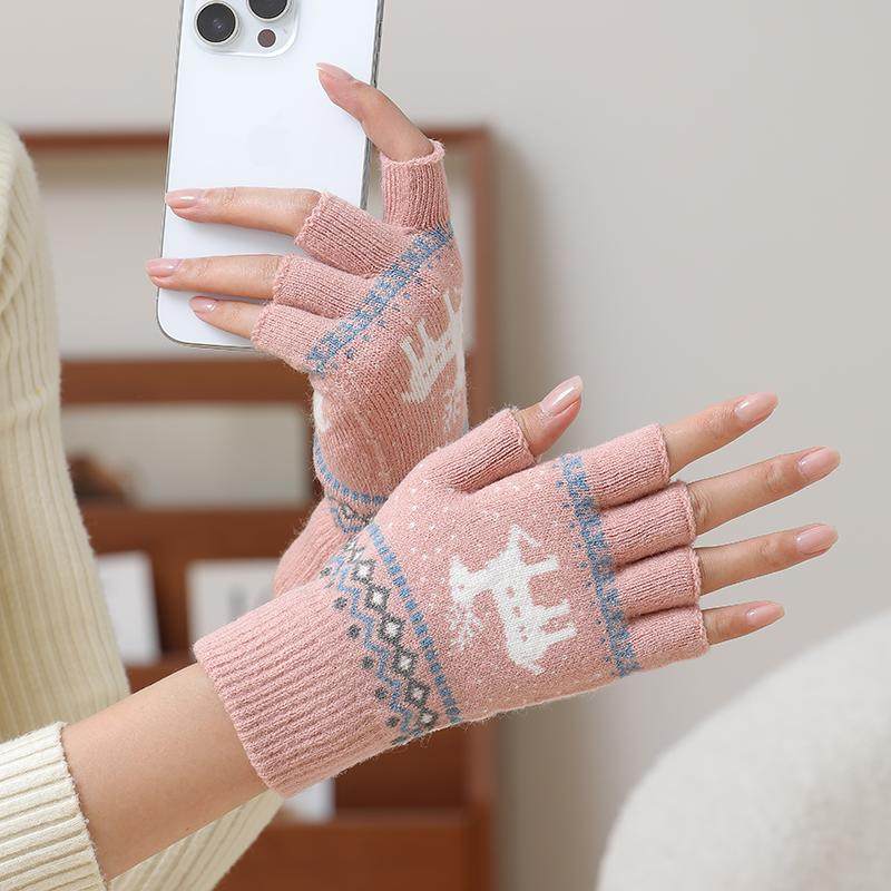 冬季保暖半指手套女加厚保暖防寒韩版小鹿成人收银学生写字漏五指,淘宝优惠券,粉丝福利购,淘宝优惠卷