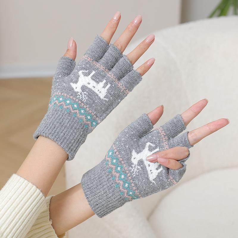 冬季保暖半指手套女加厚保暖防寒韩版小鹿成人收银学生写字漏五指,淘宝优惠券,粉丝福利购,淘宝优惠卷