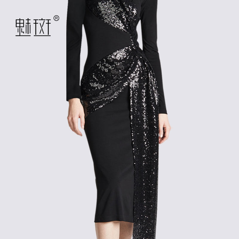 魅斑欧美气质名媛拼接bling连衣裙 魅斑服饰连衣裙