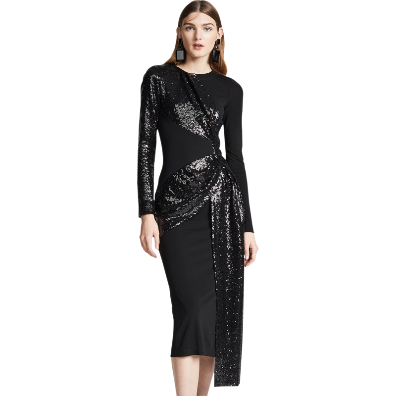魅斑欧美气质名媛拼接bling连衣裙 魅斑服饰连衣裙