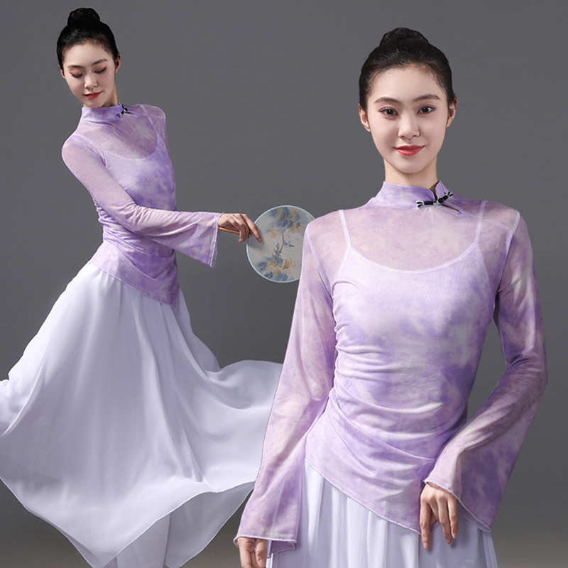 广场舞蹈古典舞演出服女飘逸中国风舞蹈服装练功服古风身韵纱衣女 - 图1