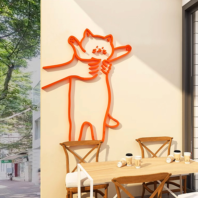宠物店卡通猫咪背景墙面3d立体墙贴纸店铺猫咖装饰品儿童房间布置