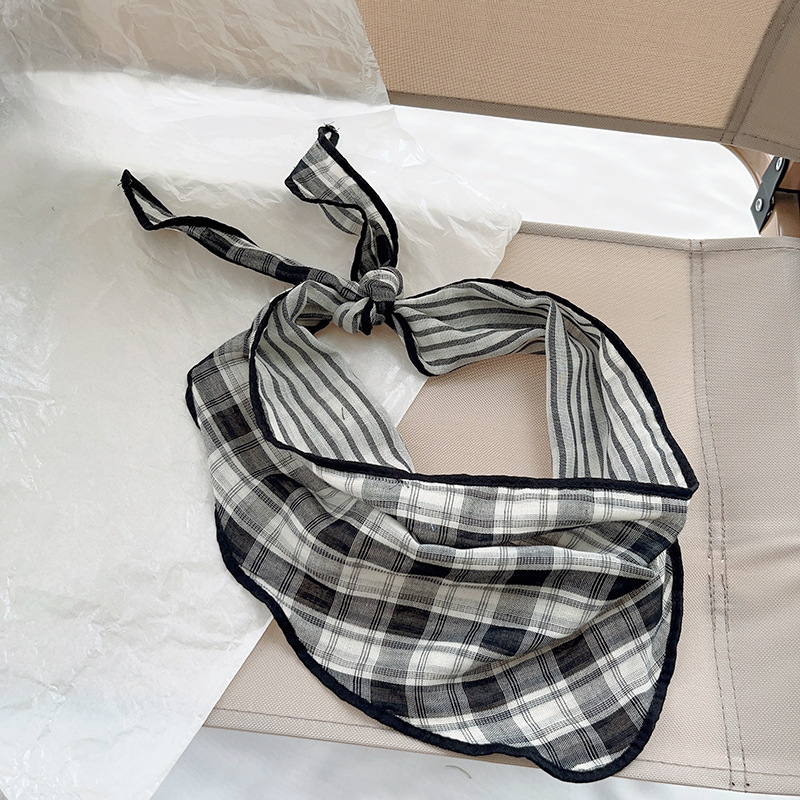 Baby saliva napkin summer new style Korean style plaid triangle silk children's scarf headband children's bib for boys and girls