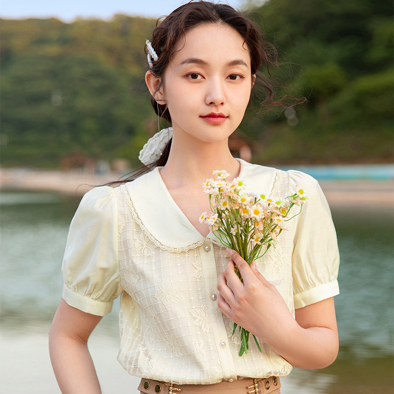 香影女短袖2022年夏季新款甜美衬衫 香影衬衫