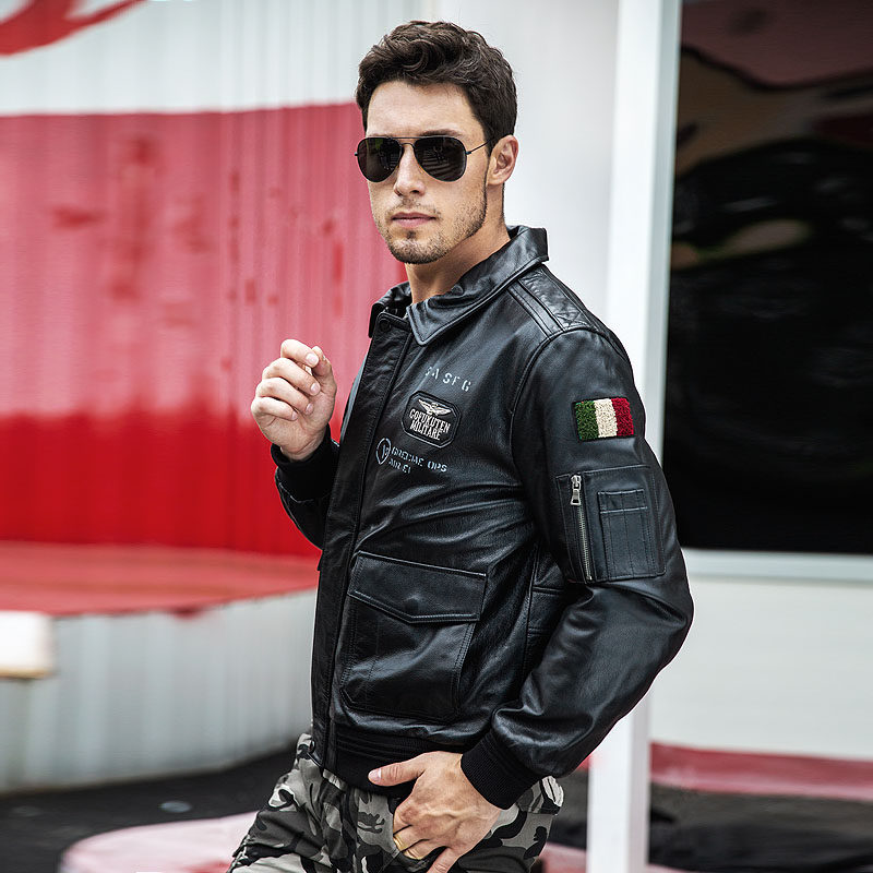 美式复古刺绣a2飞行员服真皮皮夹克 摩爵诗皮衣