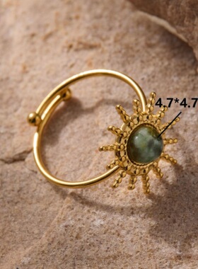 欧美复古不锈钢宝石戒指镀金指环首饰中古指环饰品Rings