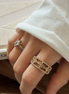 咖啡金镶钻开口可调女士戒指套装