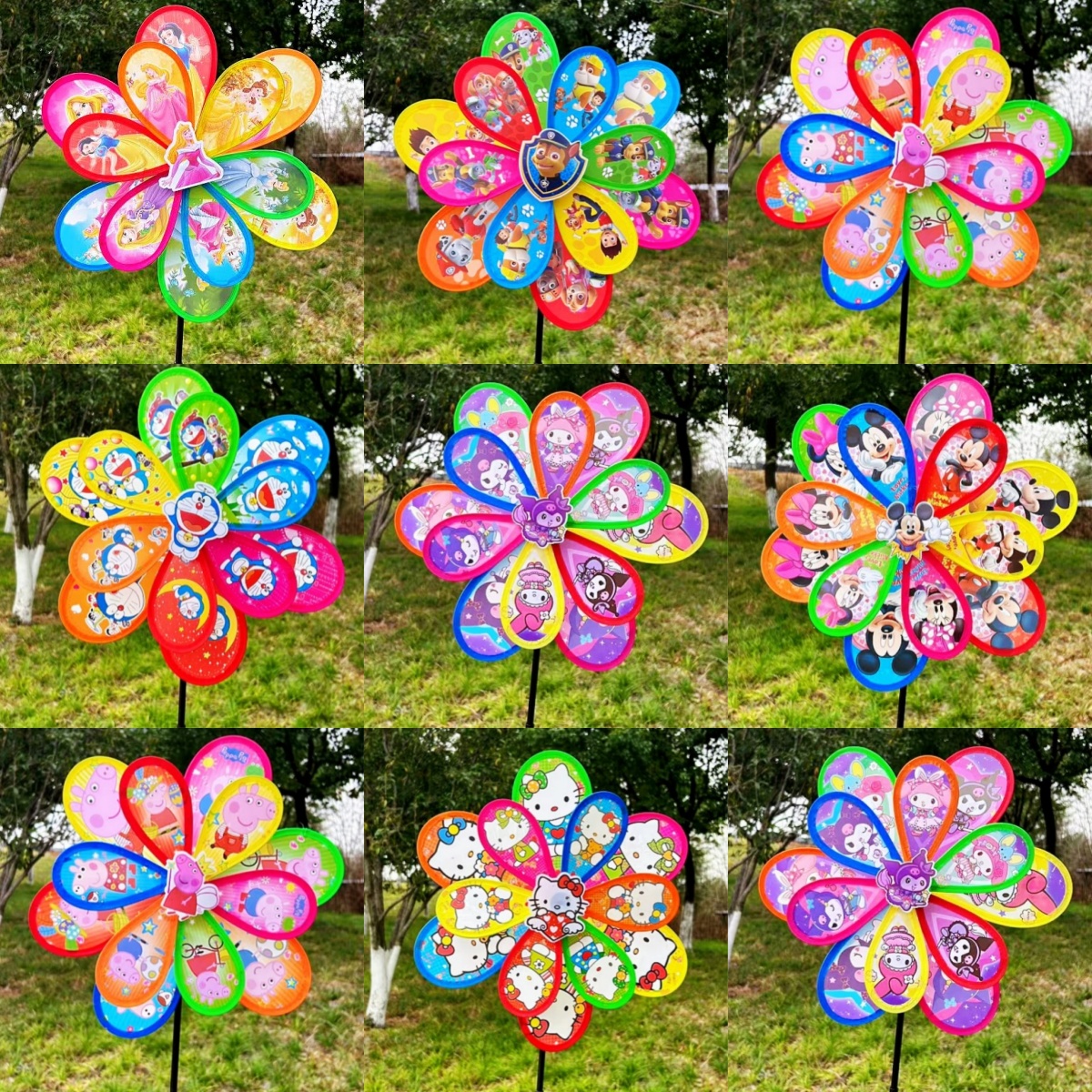 儿童双层卡通玩具活动亲子七彩公园摆地摊户外装饰旋转礼品大风车 - 图0