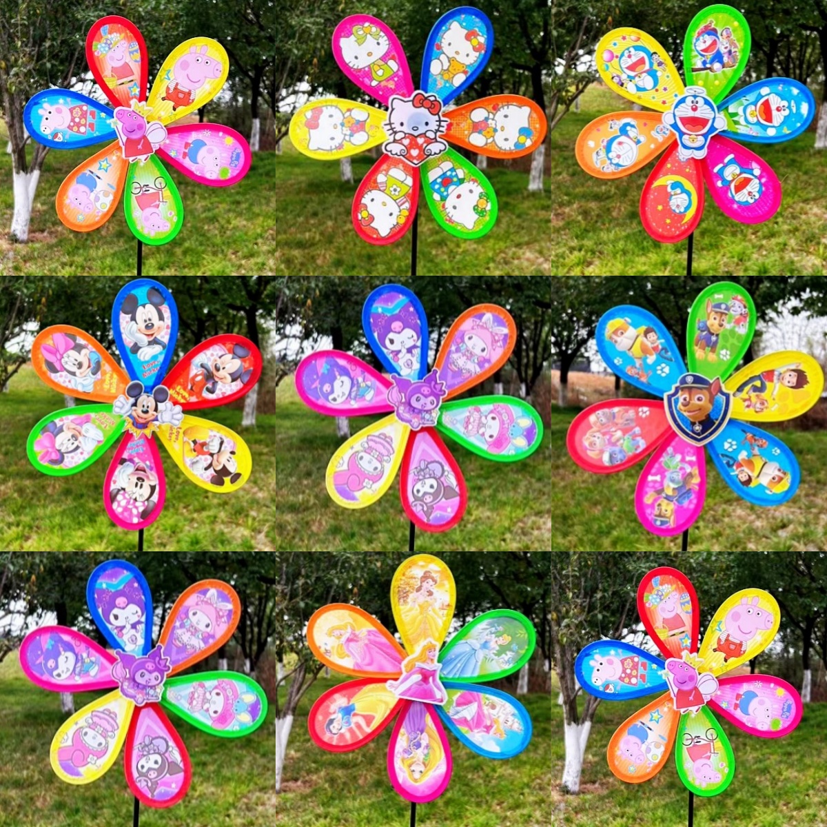 儿童双层卡通玩具活动亲子七彩公园摆地摊户外装饰旋转礼品大风车 - 图1