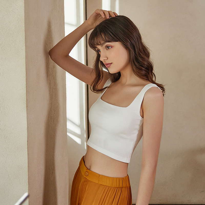 白色方领美背吊带网红一体式小背心 幸福一站抹胸