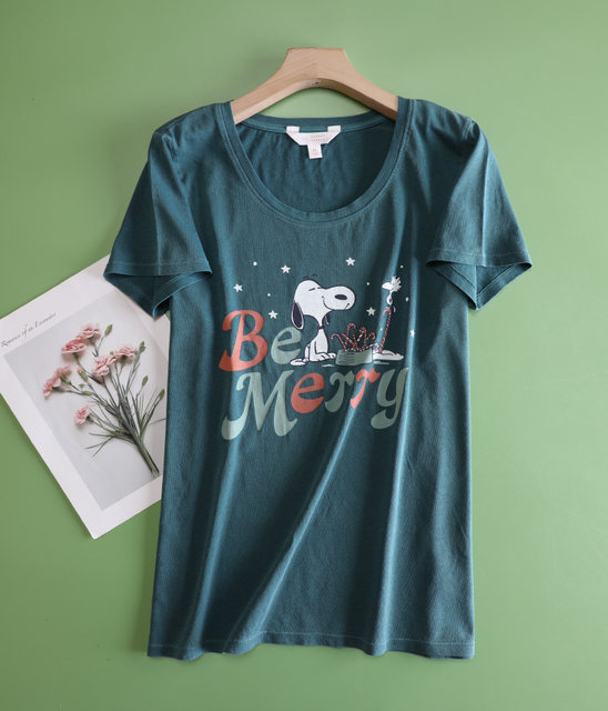 Short sleeve British style thin cartoon printed cotton women's