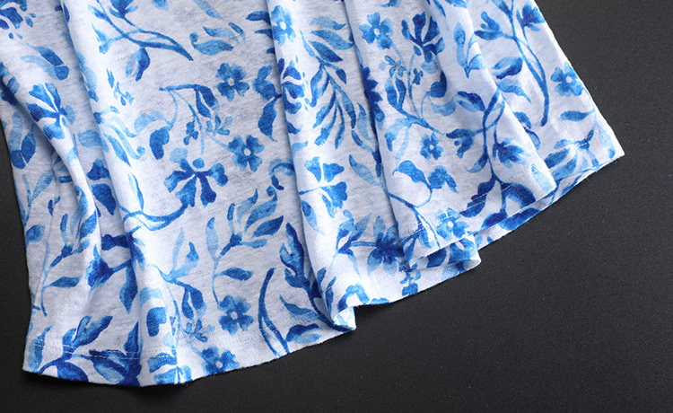 外贸订单针织纯亚麻蓝色碎花无袖T恤印花小背心吊带女夏季薄新款,淘宝优惠券,粉丝福利购,淘宝优惠卷