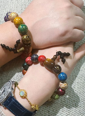 十全十美大漆珠手串彩虹款多宝手串女士手链佛珠饰品吉祥如意转运
