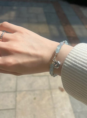 雍香灰海宝蓝水晶手串佛珠转运平安富贵手链闺蜜家人女友新年礼物