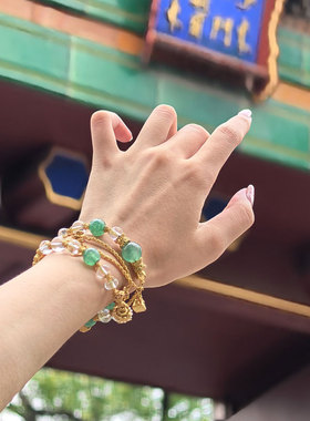 雍北京法物流通处彩宝矿石玛瑙珠链手串手链绿色送女朋友七夕礼物